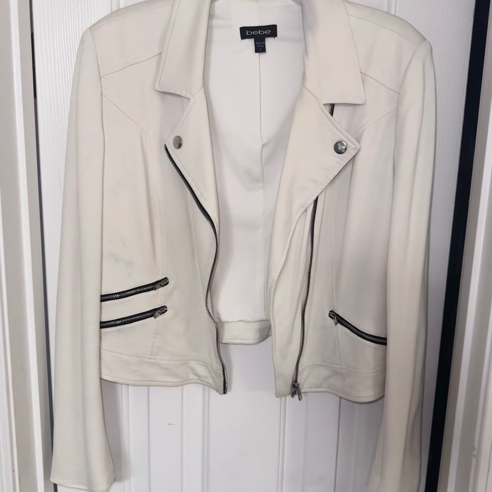 Bebe Women's Cream Blazer with Zipper Accents